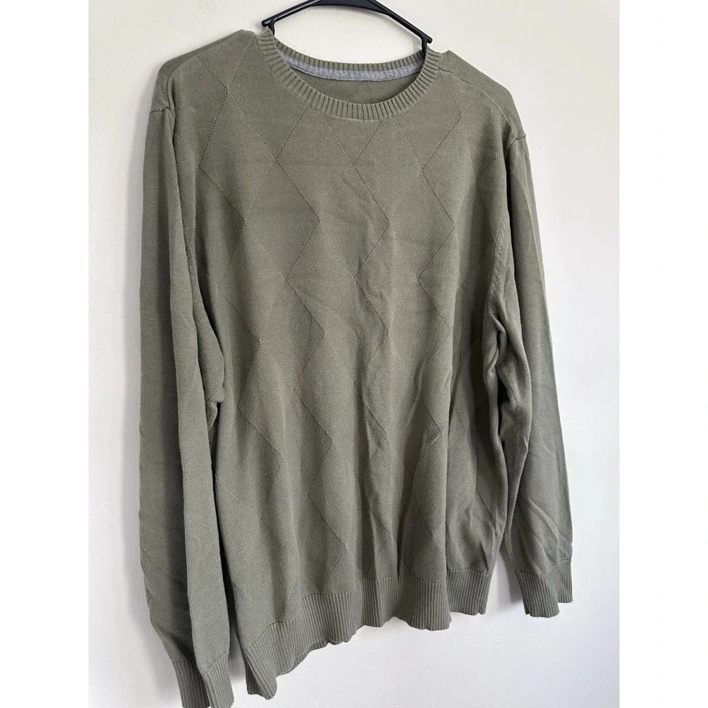 Vintage St. Johns Bay 90s Sweater Crew Neck 100% Cotton Olive Green Mens LARGE